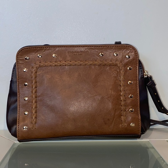 Tignanello Mojave X-body Brown and Caramel Leather Cross Body Bag - Picture 1 of 15